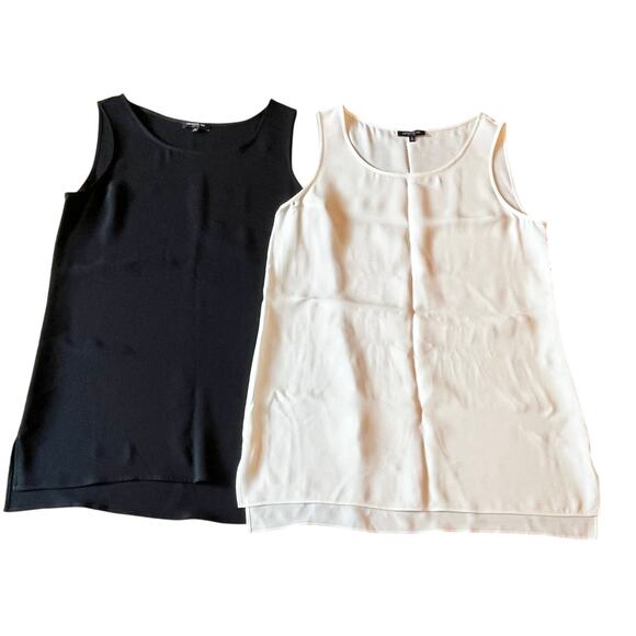 Set of Black & Ivory Lafayette 148 Womens Sleeveless Scoop Neck Silk Blouse sz S - Picture 1 of 15
